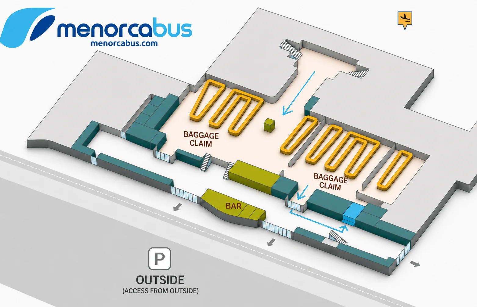 Lageplan des MenorcaBus-Büros am Flughafen Menorca